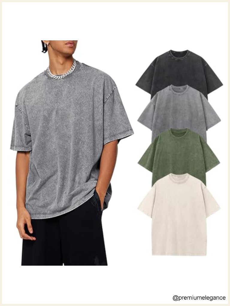Oversized Acid Wash Cotton T-Shirts 4-Pack Heavyweight Crew Neck Tees